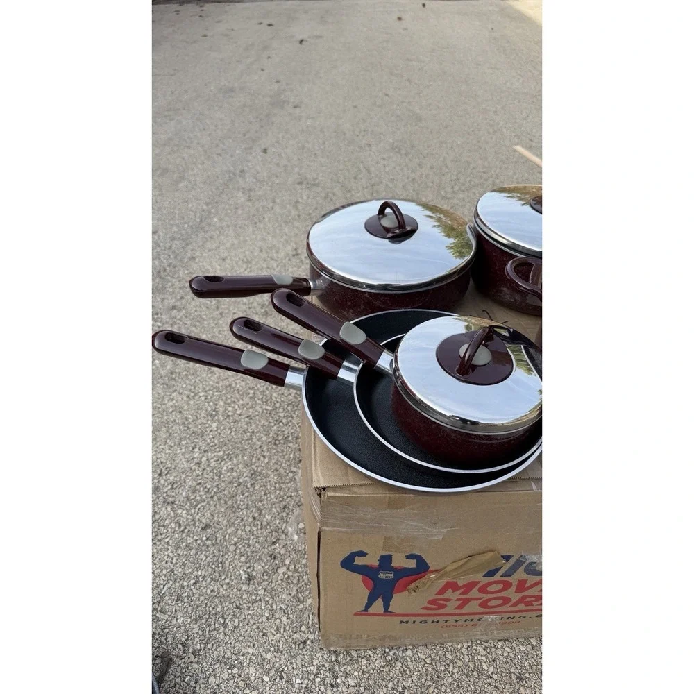 T-fal Armal Cookware Set Pots Pans Lids Burgundy‎